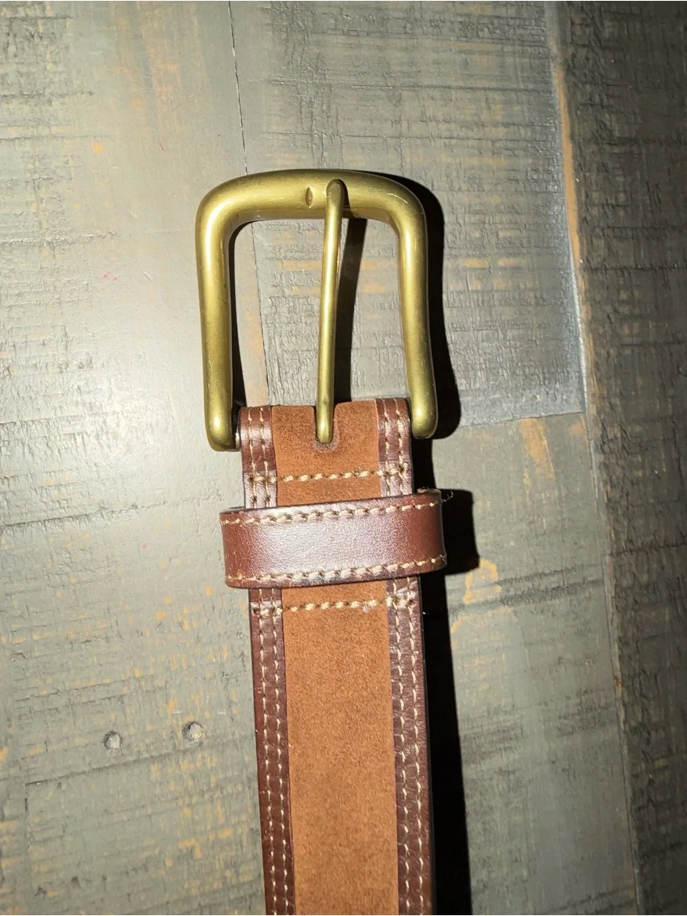Lands' End Brown Suede & Leather Men's Belt with Brass Buckle size 32